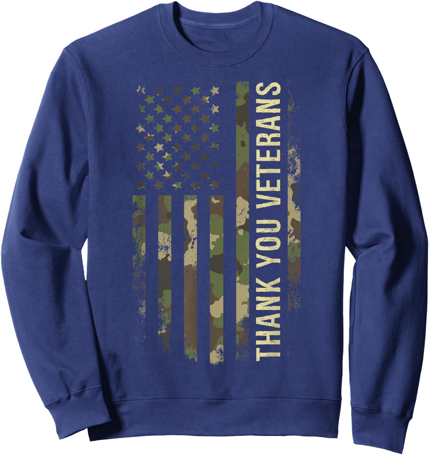 Thank You Veterans Camouflage American Flag Sweatshirt - Sweatshirt | Navy