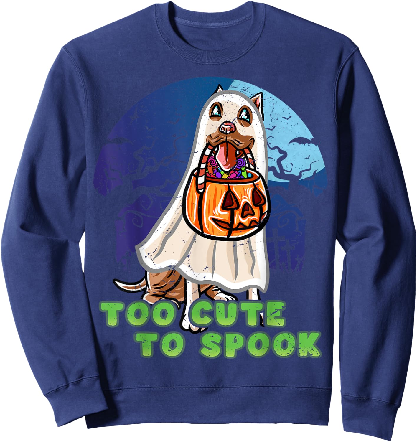 Pitbull Pittie Happy Halloween Costume Ghost Sweatshirt - Sweatshirt | Navy