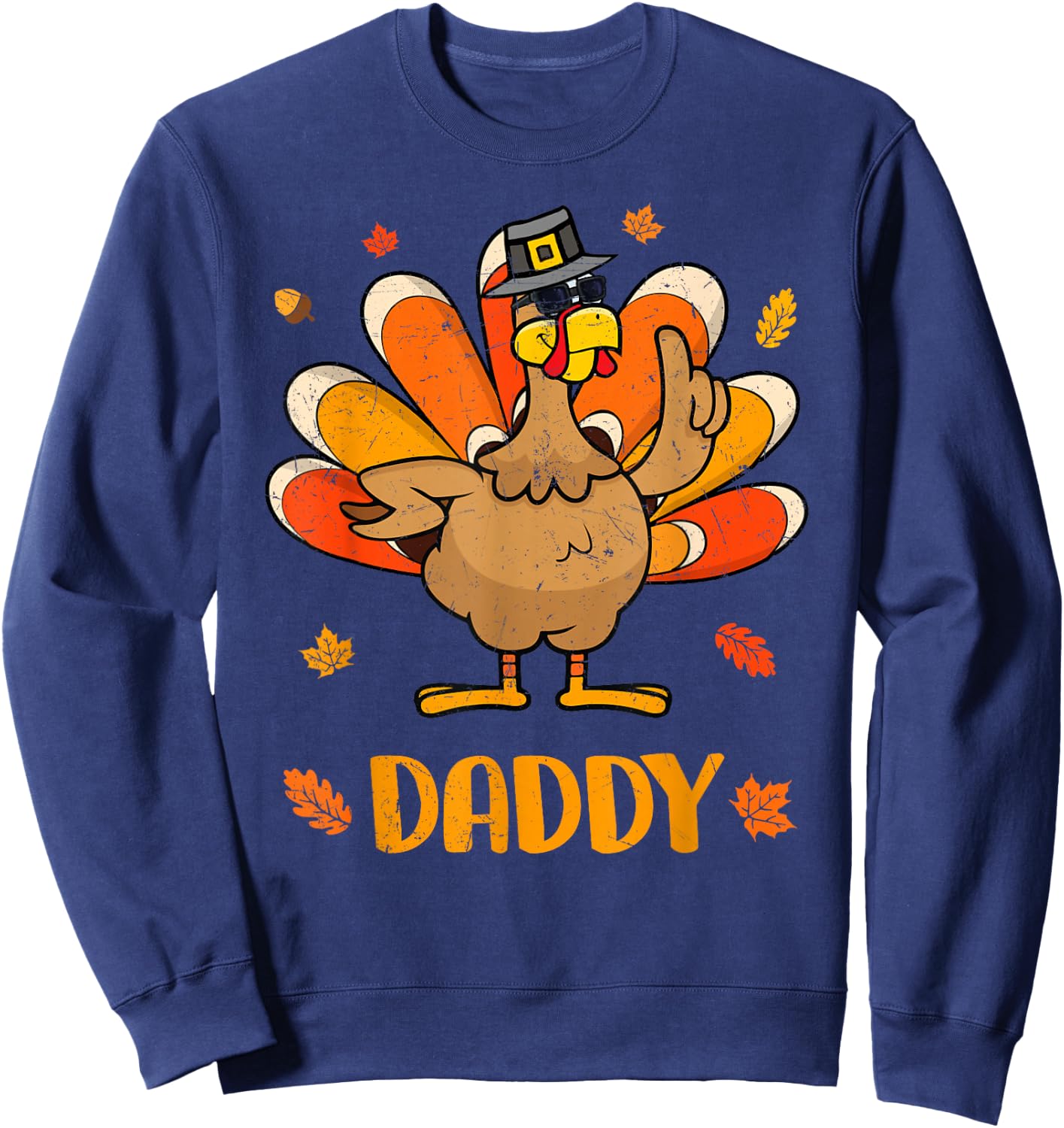 Retro Thanksgiving Daddy Turkey Thankful Fall Family Outfit Sweatshirt - Sweatshirt | Navy