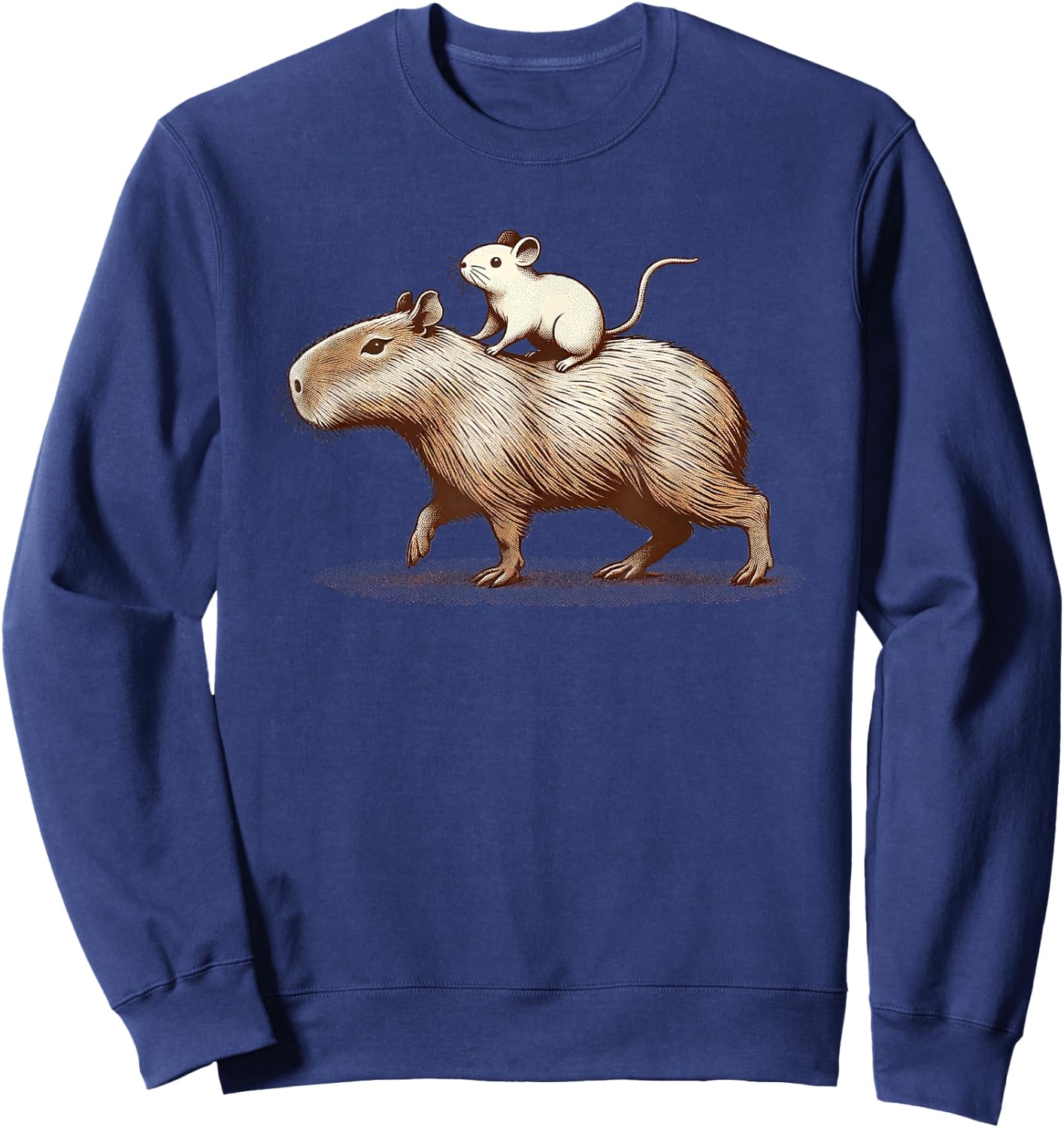 Mouse Riding a Capybara Animal Friends Sweatshirt - Sweatshirt | Navy