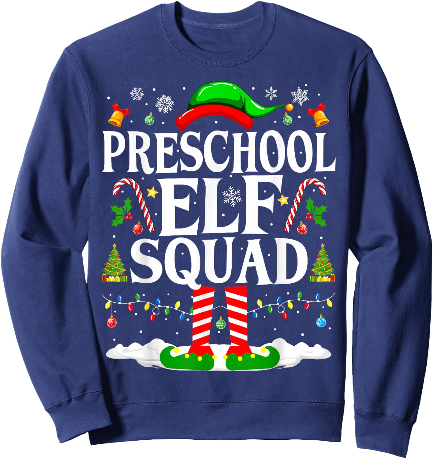 Preschool Elf Squad Xmas Funny Christmas Preschool Teacher Sweatshirt - Sweatshirt | Navy