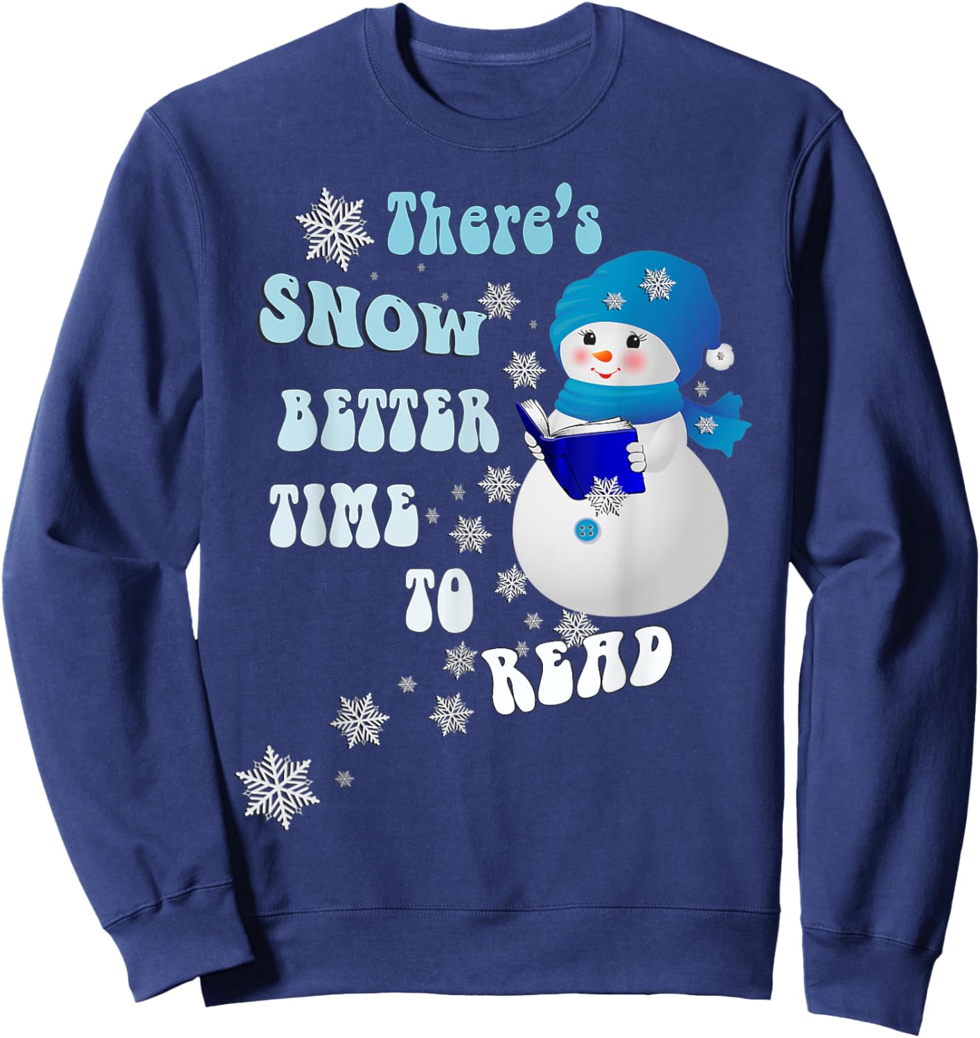Book Lover Snowflakes Pattern Snowy Reader Snowmen Sweatshirt - Sweatshirt | Navy