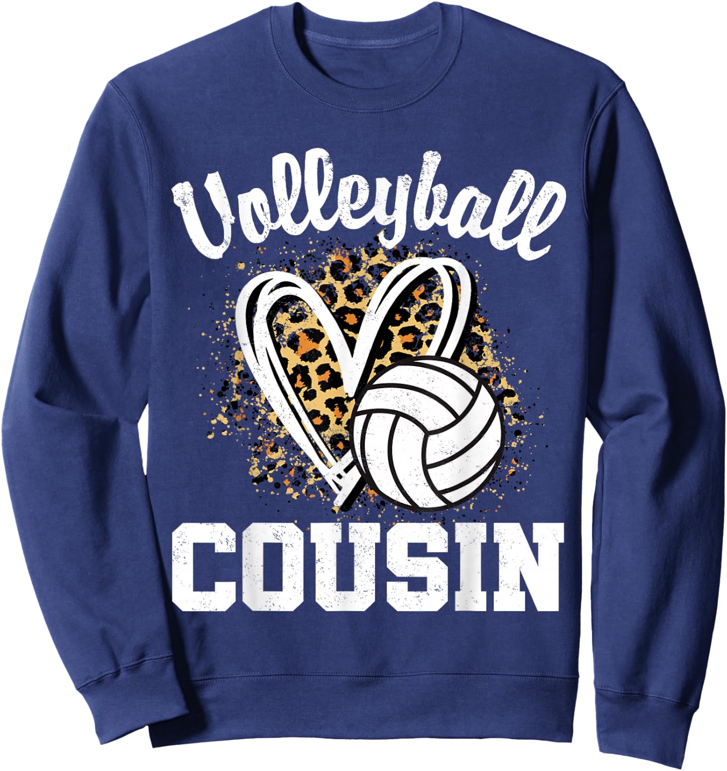 Volleyball Cousin Leopard Heart Sweatshirt - Sweatshirt | Navy