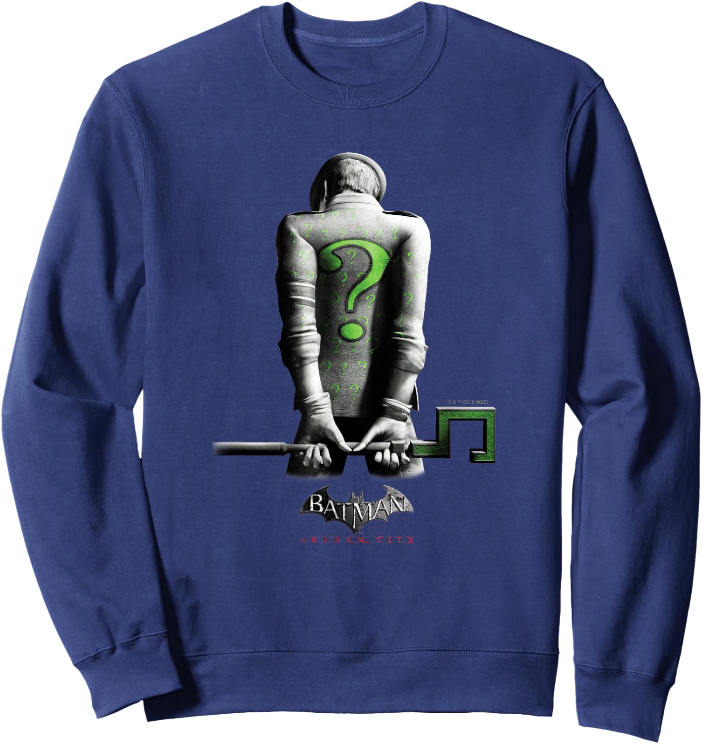 Batman: Arkham City The Riddler Villainous Distressed Poster Sweatshirt - Sweatshirt | Navy