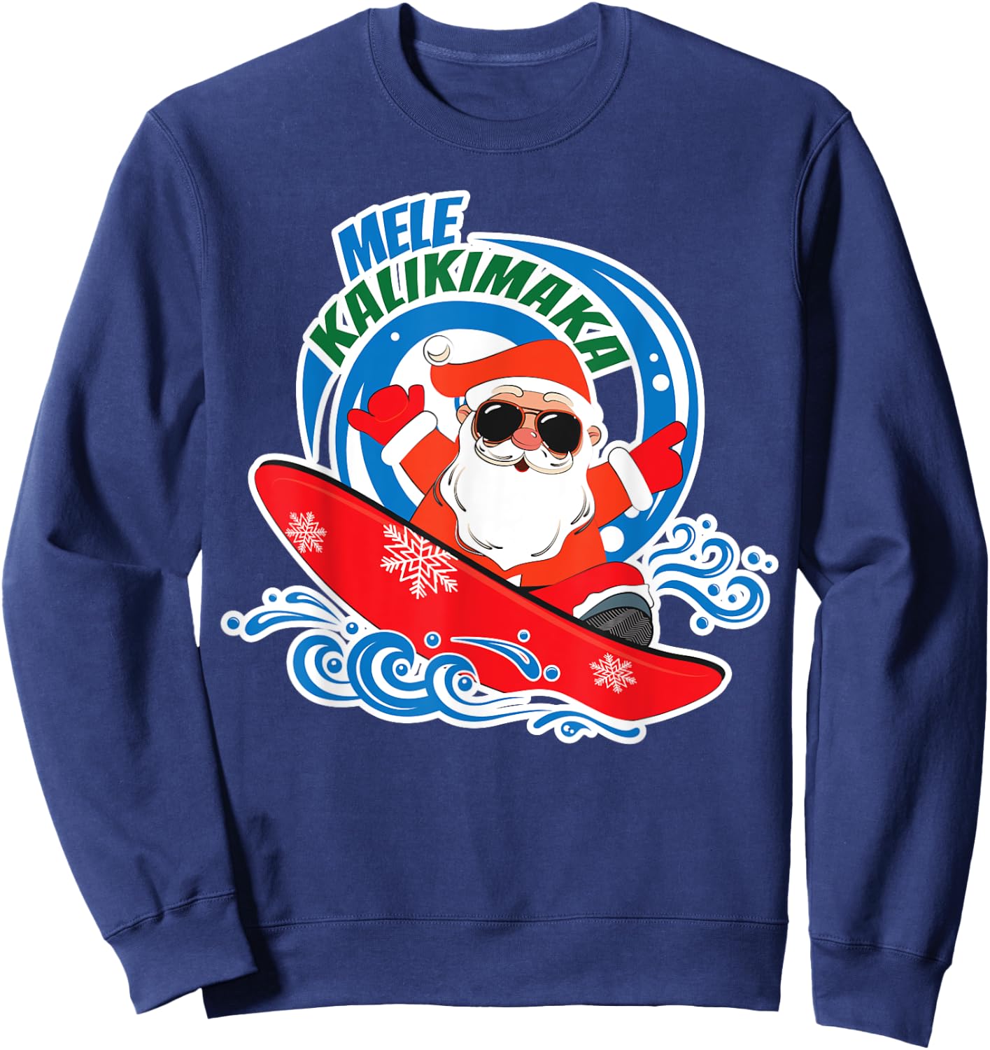 Mele Kalikimaka Hawaiian Christmas In July Surfing Santa Sweatshirt - Sweatshirt | Navy