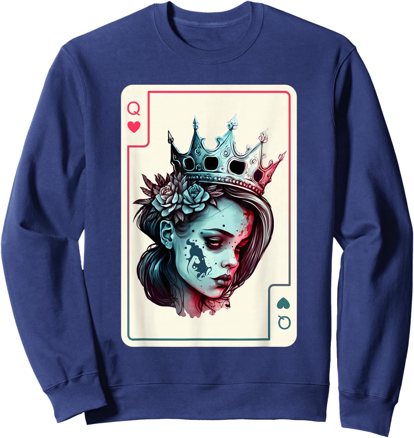 Queen of Hearts Gothic Poker Card Game Halloween Creepy Sweatshirt - Sweatshirt | Navy
