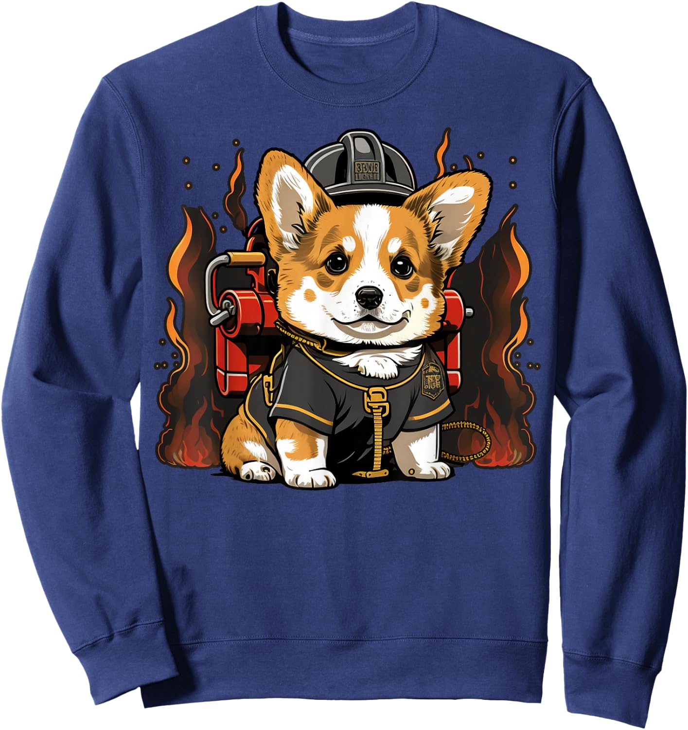 Welsh Corgi Fireman on Firefighter Welsh Corgi Sweatshirt - Sweatshirt | Navy