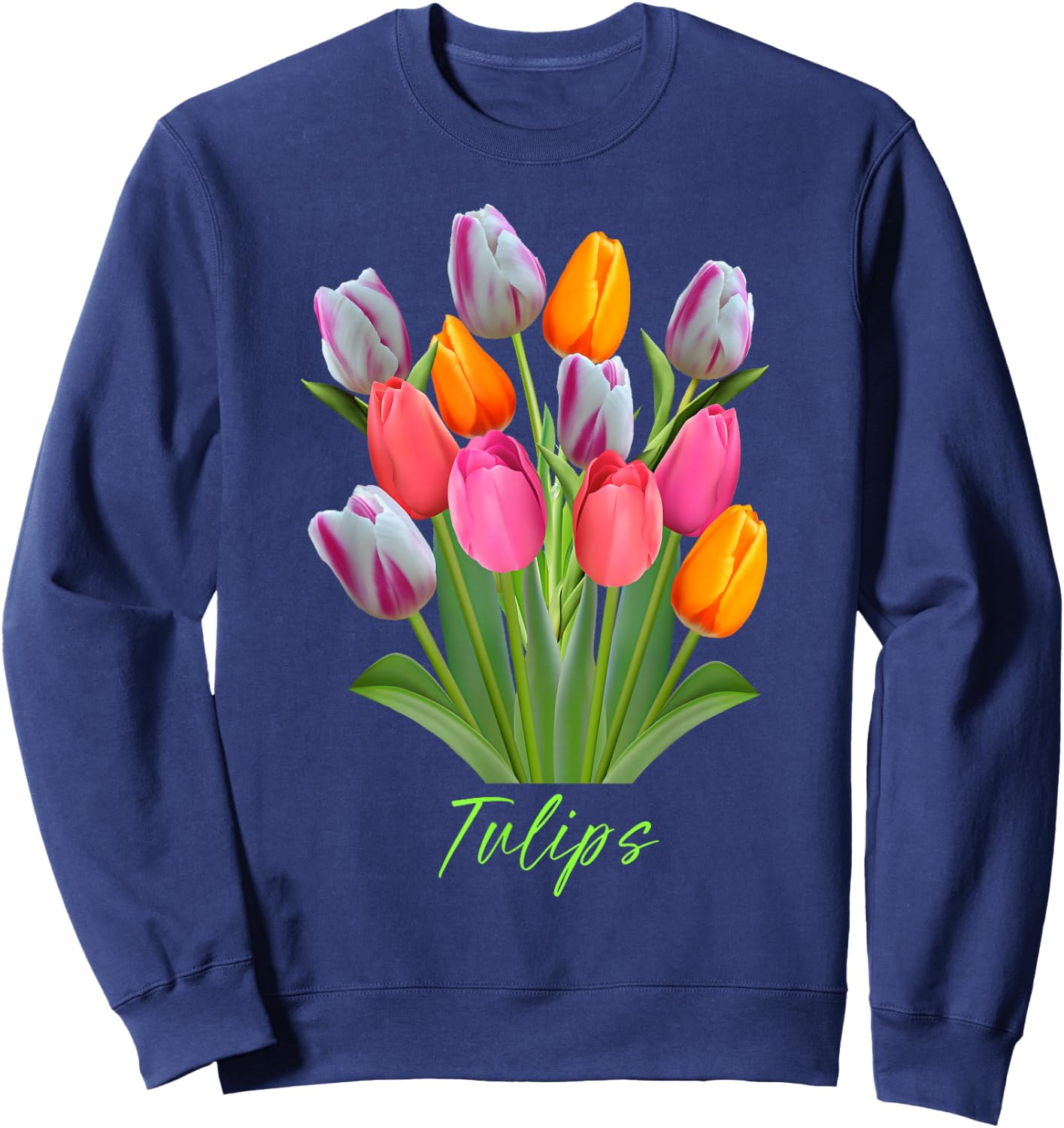 Beautiful Pink, White, Purple and Yellow Tulips flowers Sweatshirt - Sweatshirt | Navy