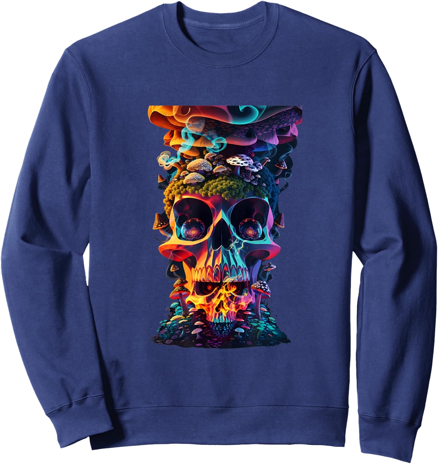Goblincore Aesthetic Grunge Fungi Mushroom Skull Sweatshirt - Sweatshirt | Navy