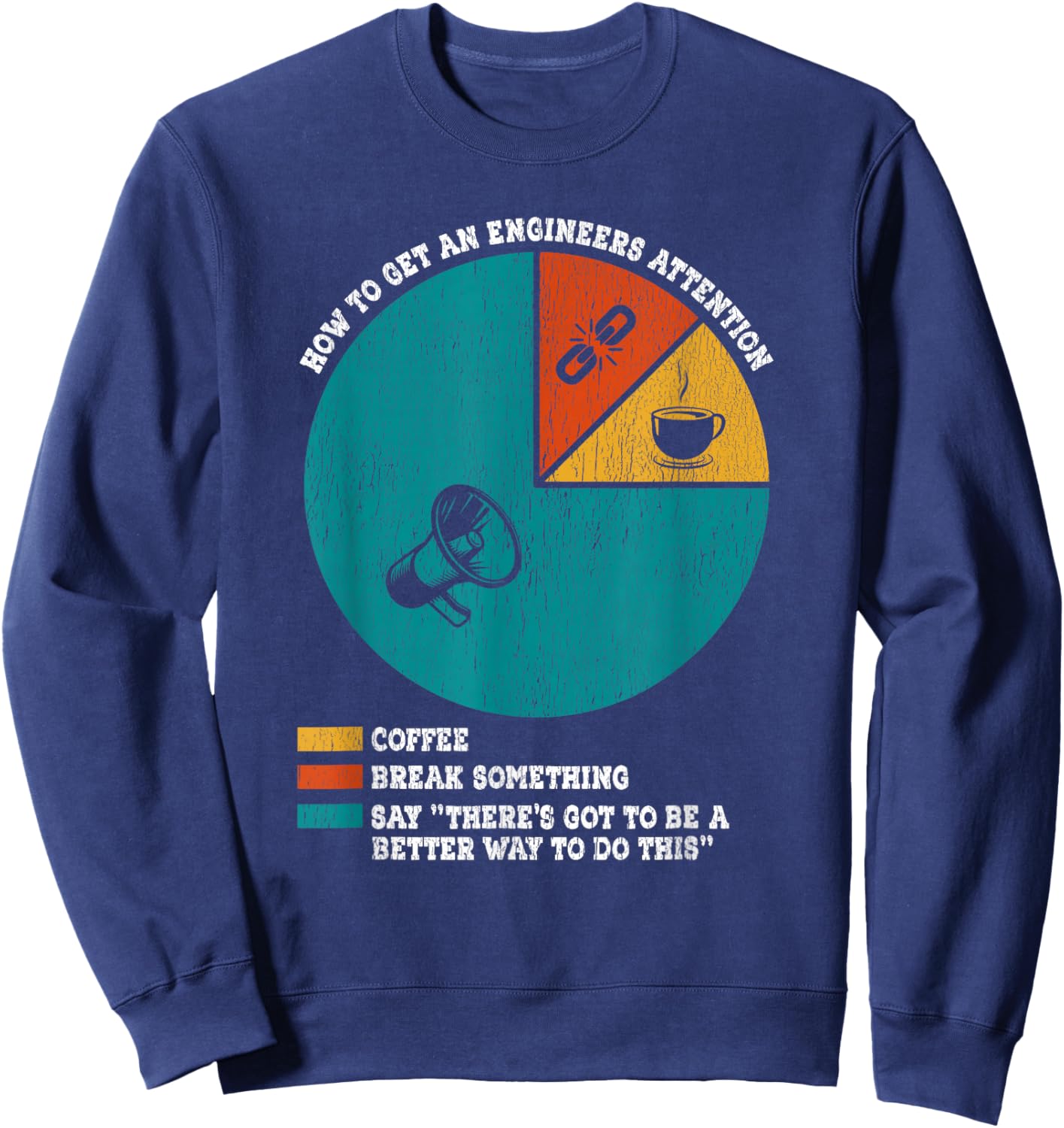 Funny Engineer Designs How To Get An Engineer's Attention: Coffee, Break Something, Say 'There's Got To Be A Better Way To Do This' - Black - X-Small - -Adults Sweatshirt - Sweatshirt | Navy