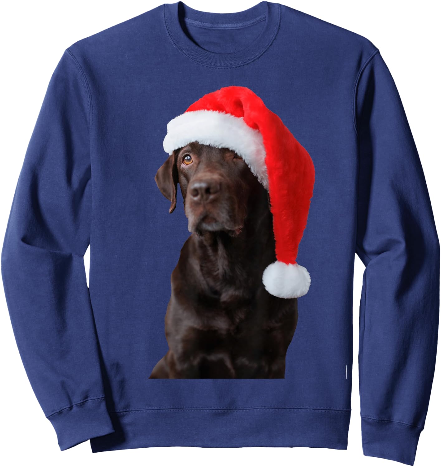 Chocolate Lab Dog Portrait Santa Hat Cute Christmas Labrador Sweatshirt - Sweatshirt | Navy