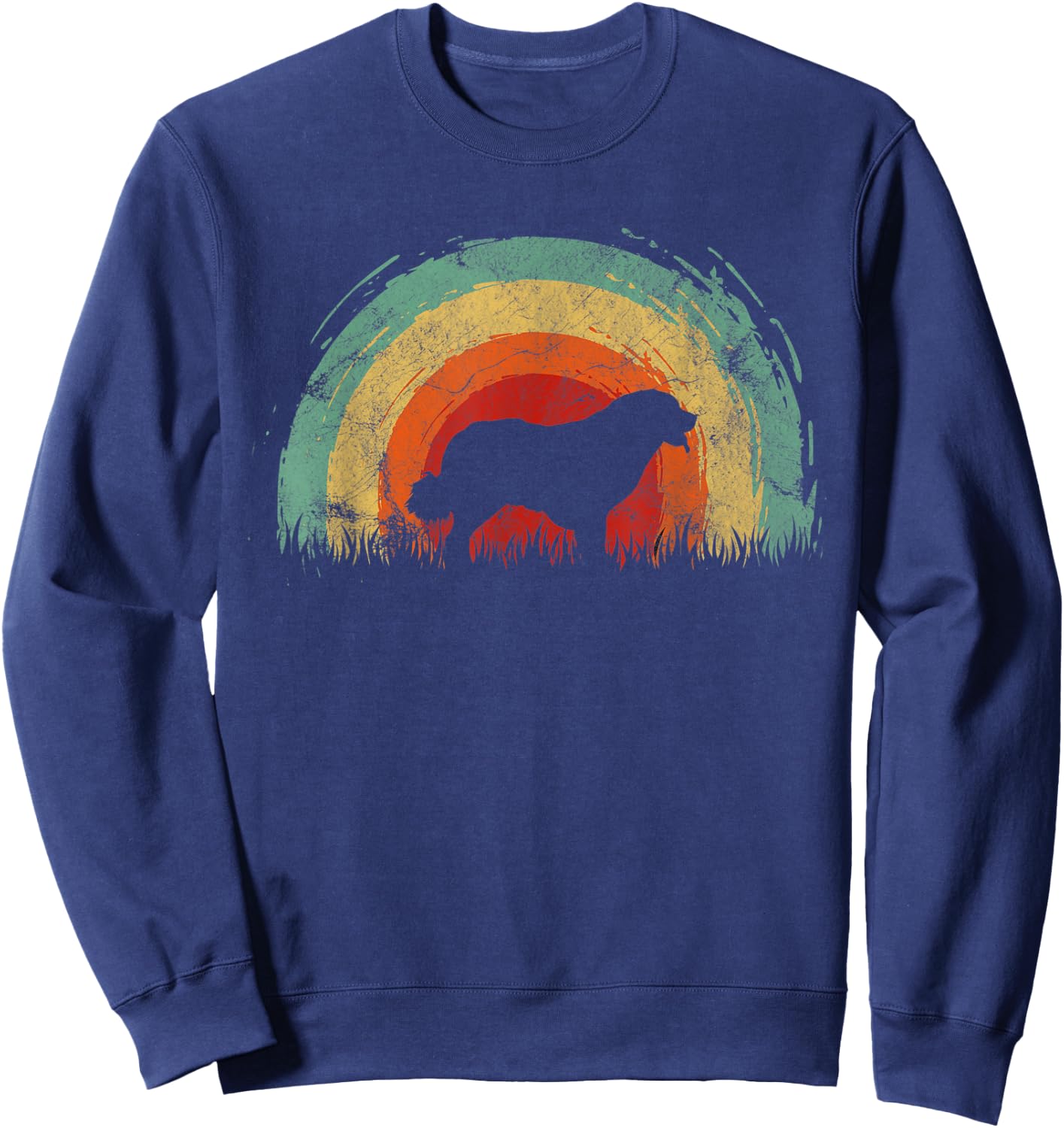 Retro Leonberger Vintage Rainbow Dog Men Women Sweatshirt - Sweatshirt | Navy