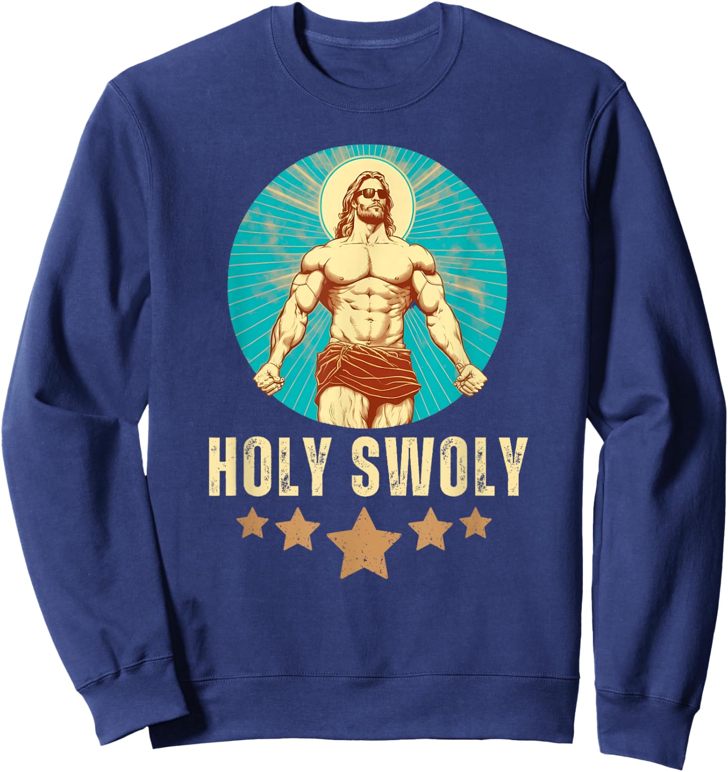 Bodybuilding Jesus Fitness Holy Swoly Funny Gym Sweatshirt - Sweatshirt | Navy