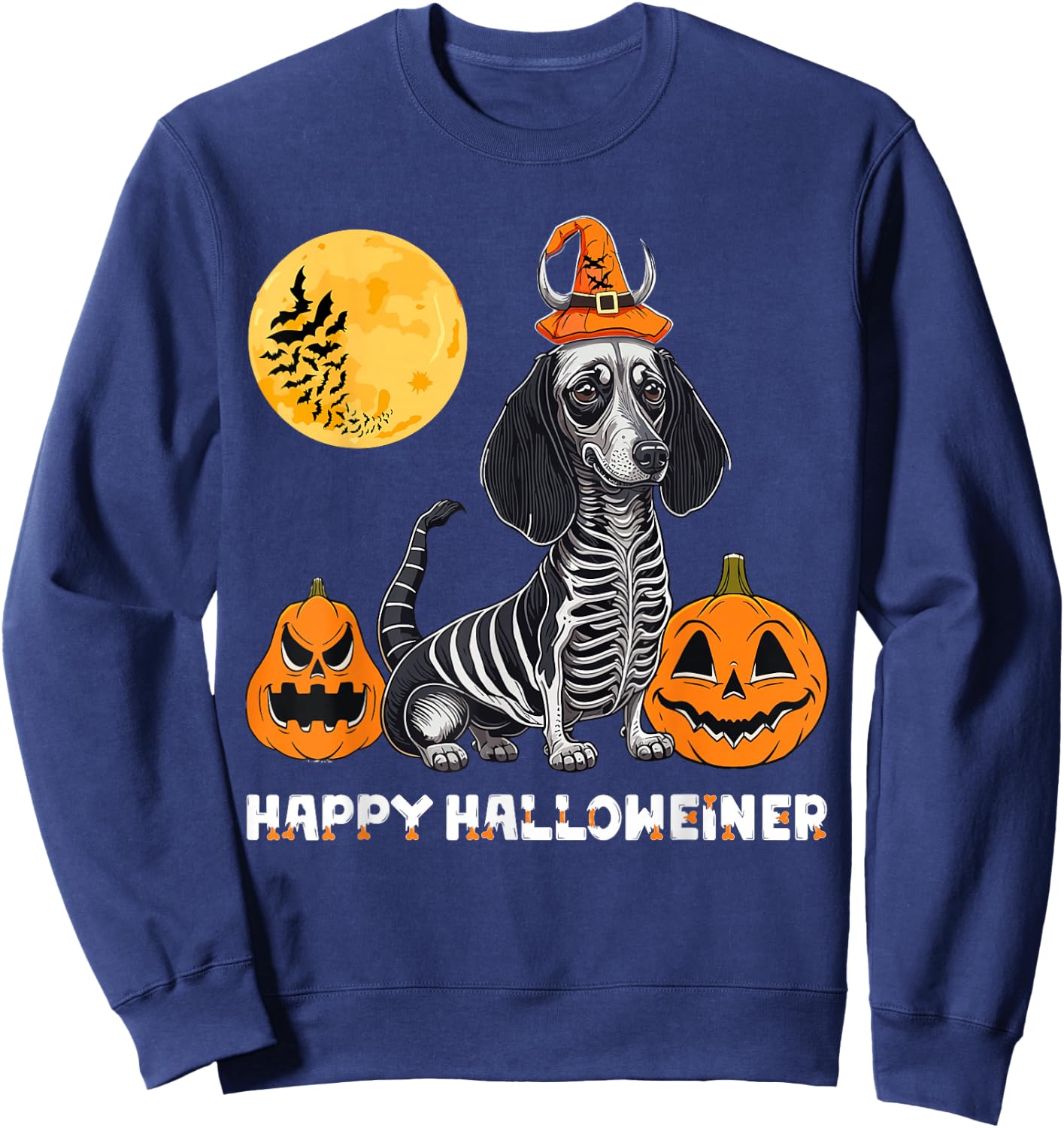 Dachshund Happy Halloweiner Funny Halloween Dogs Lover Sweatshirt - Sweatshirt | Navy