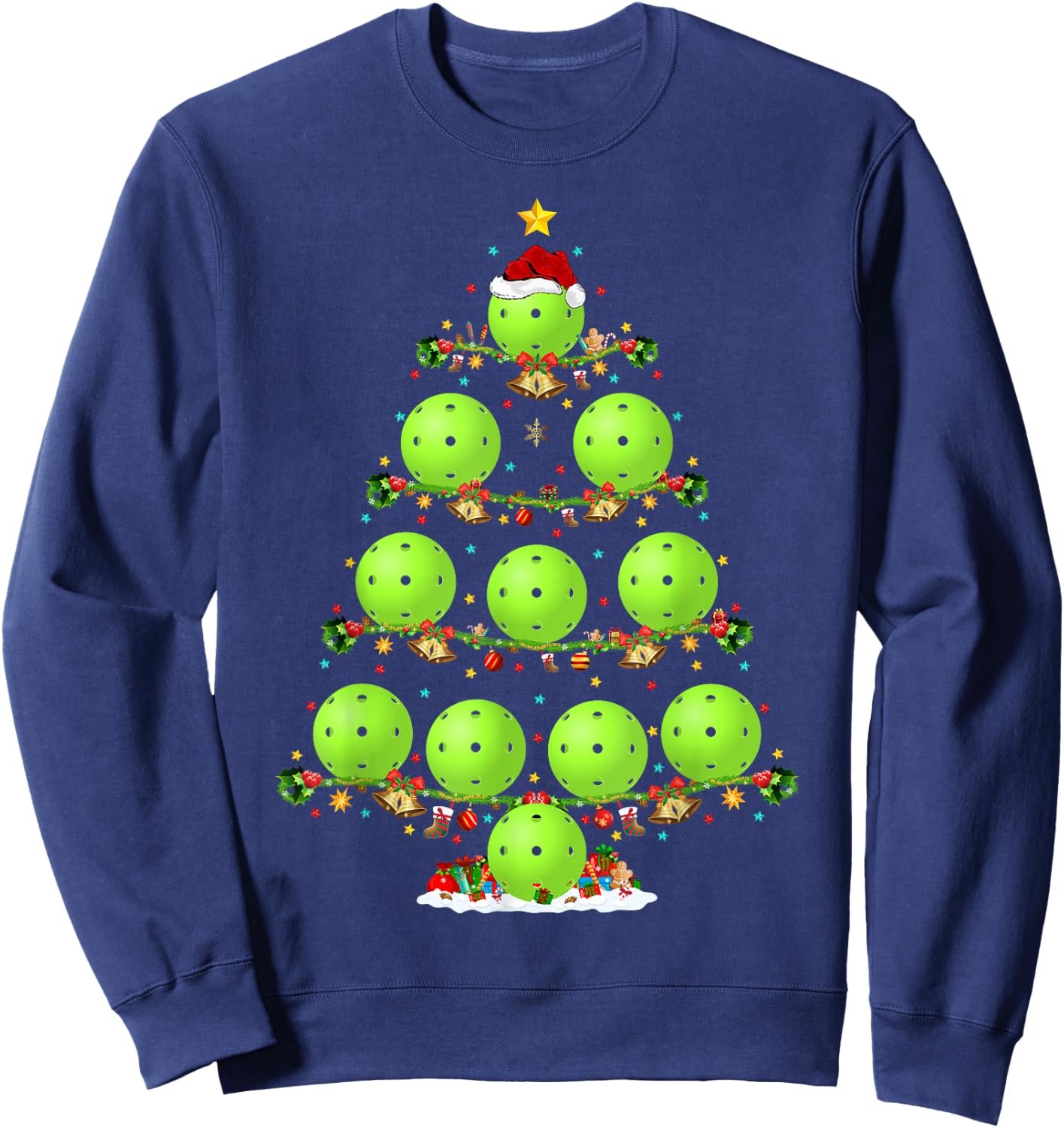 Pickleball Tree Christmas Ugly Sweater Pickleball Sports Sweatshirt - Sweatshirt | Navy
