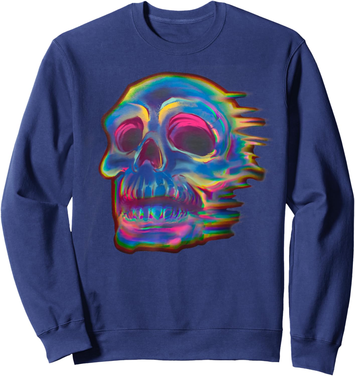 Retro Skull Trippy Vaporwave Halloween Costume Techno EDM DJ Sweatshirt - Sweatshirt | Navy