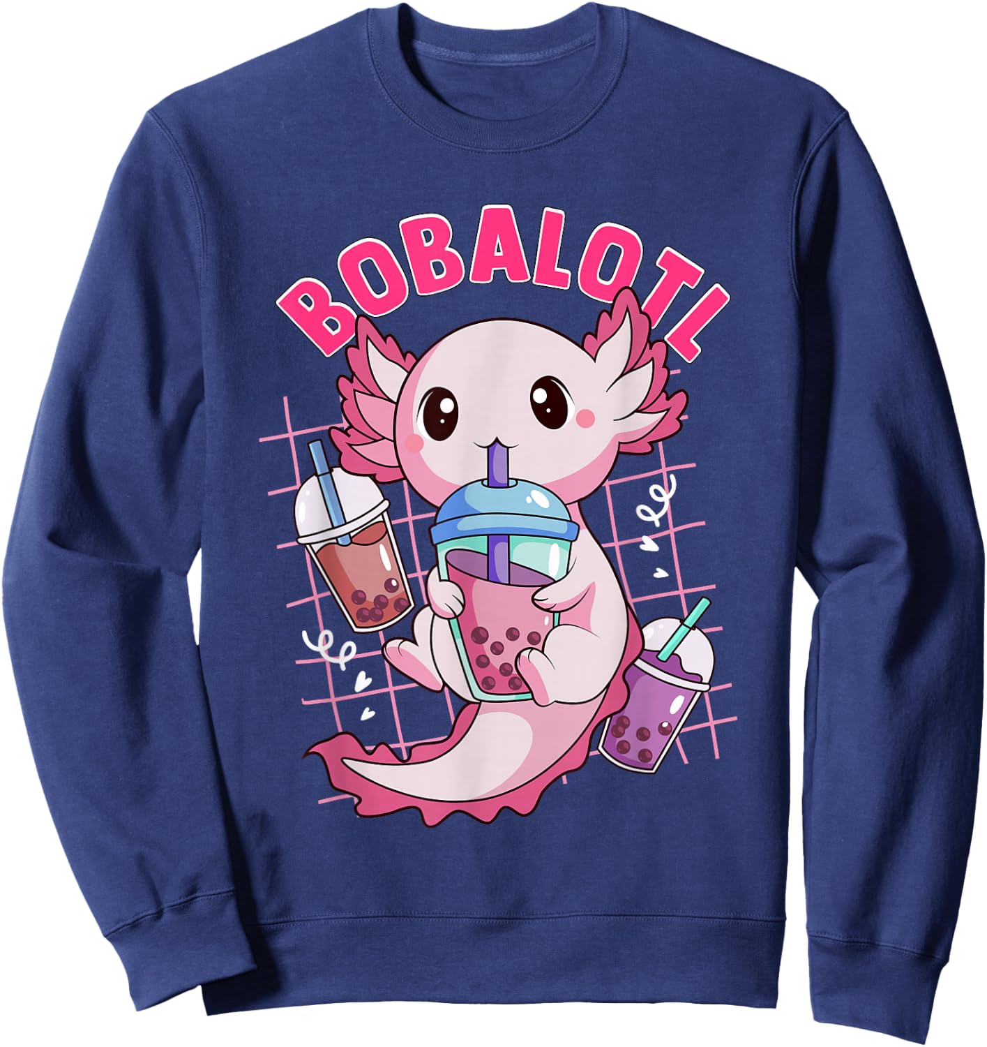 Bobalotl Kawaii Axolotl Drinking Boba Tea Pet Axolotl Lover Sweatshirt - Sweatshirt | Navy