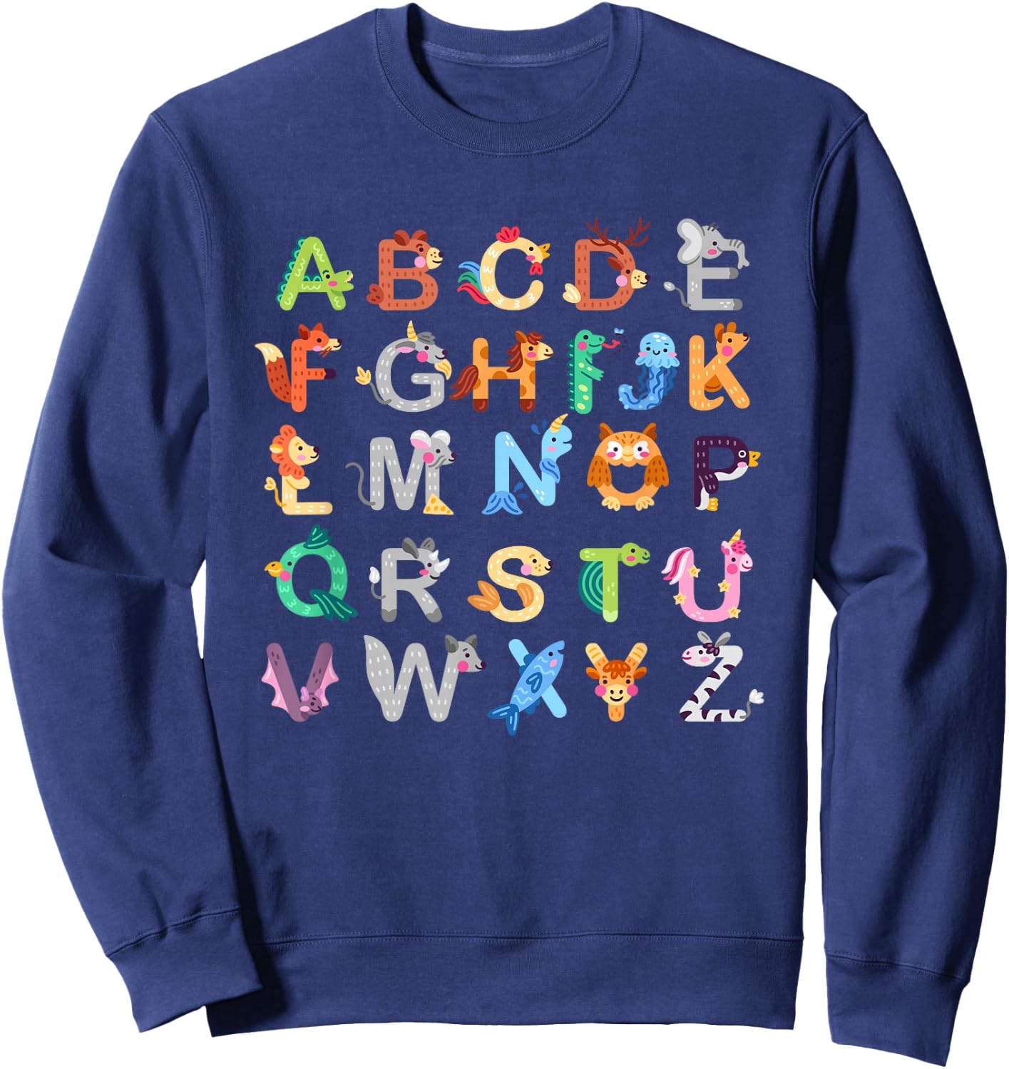 Zoo Animal Alphabe ABCs Learning For Boys Girls Kids Sweatshirt - Sweatshirt | Navy