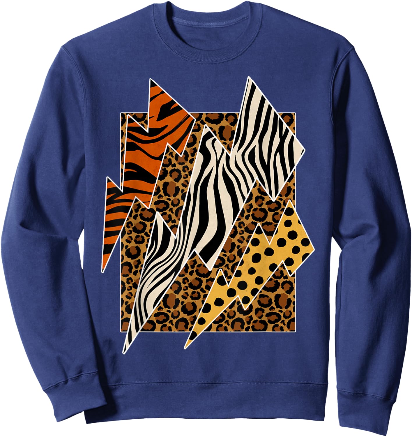 Cheetah Tiger Leopard Zebra Lightning Wild Animal Print Zoo Sweatshirt - Sweatshirt | Navy