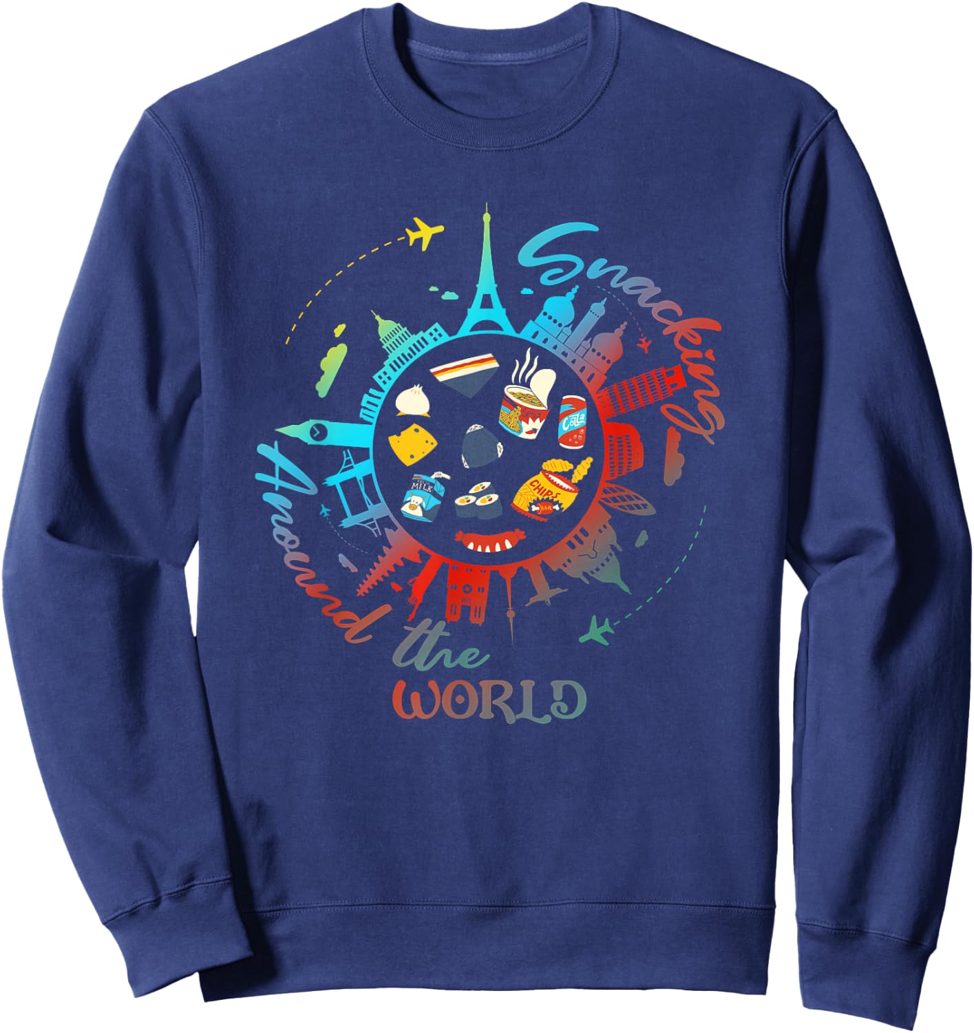 Snacking Around The World Fastfood Travel for Food Lover Sweatshirt - Sweatshirt | Navy