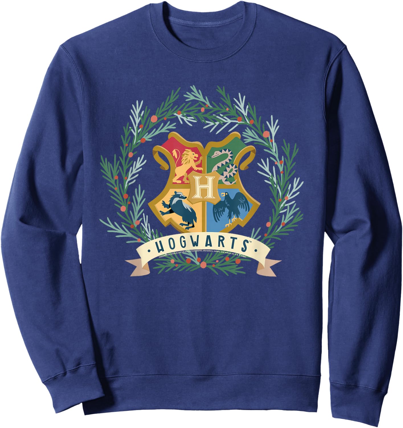 Harry Potter Hogwarts Shield Christmas Wreath Sweatshirt - Sweatshirt | Navy