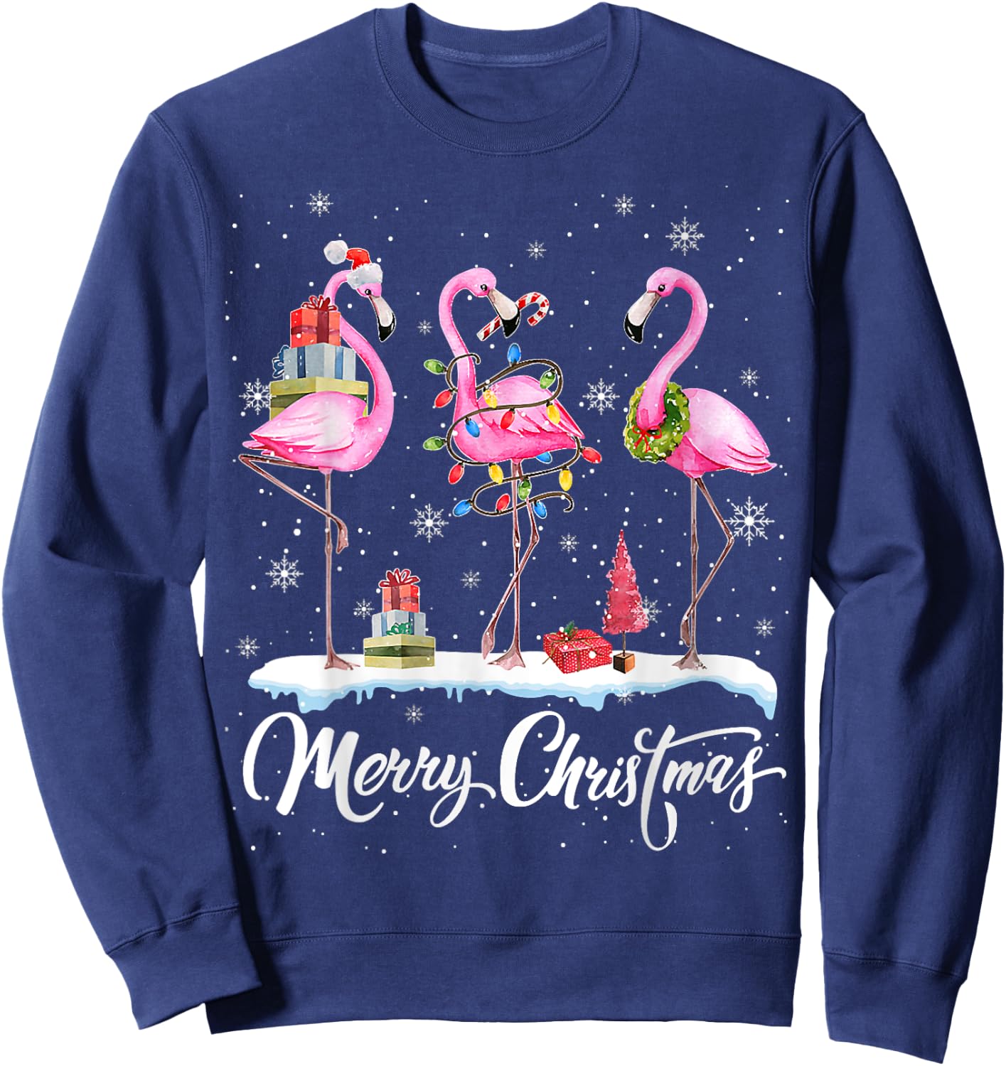 Merry Christmas Hat Santa Flamingo Light Christmas In July Sweatshirt - Sweatshirt | Navy