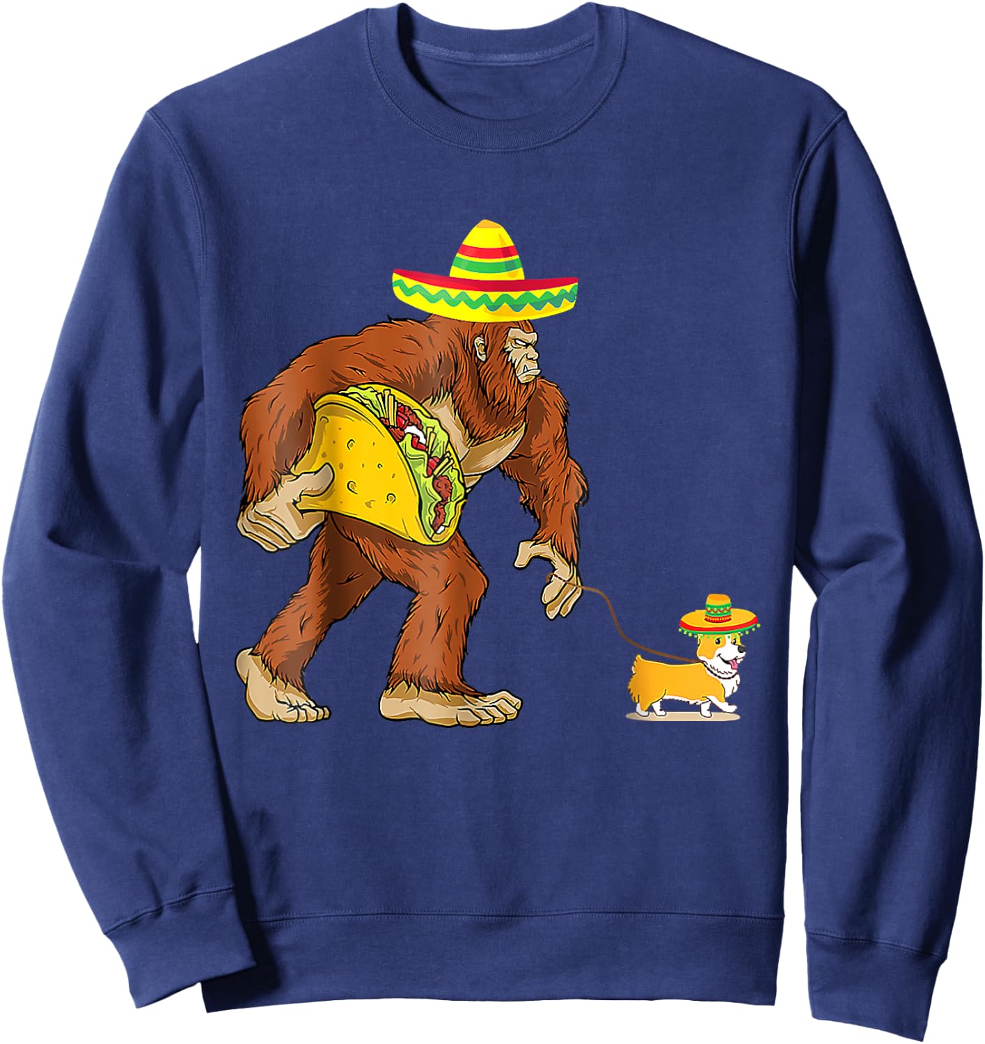 Bigfoot Steal Taco Corgi Dog Funny Cinco De Mayo Men Women Sweatshirt - Sweatshirt | Navy