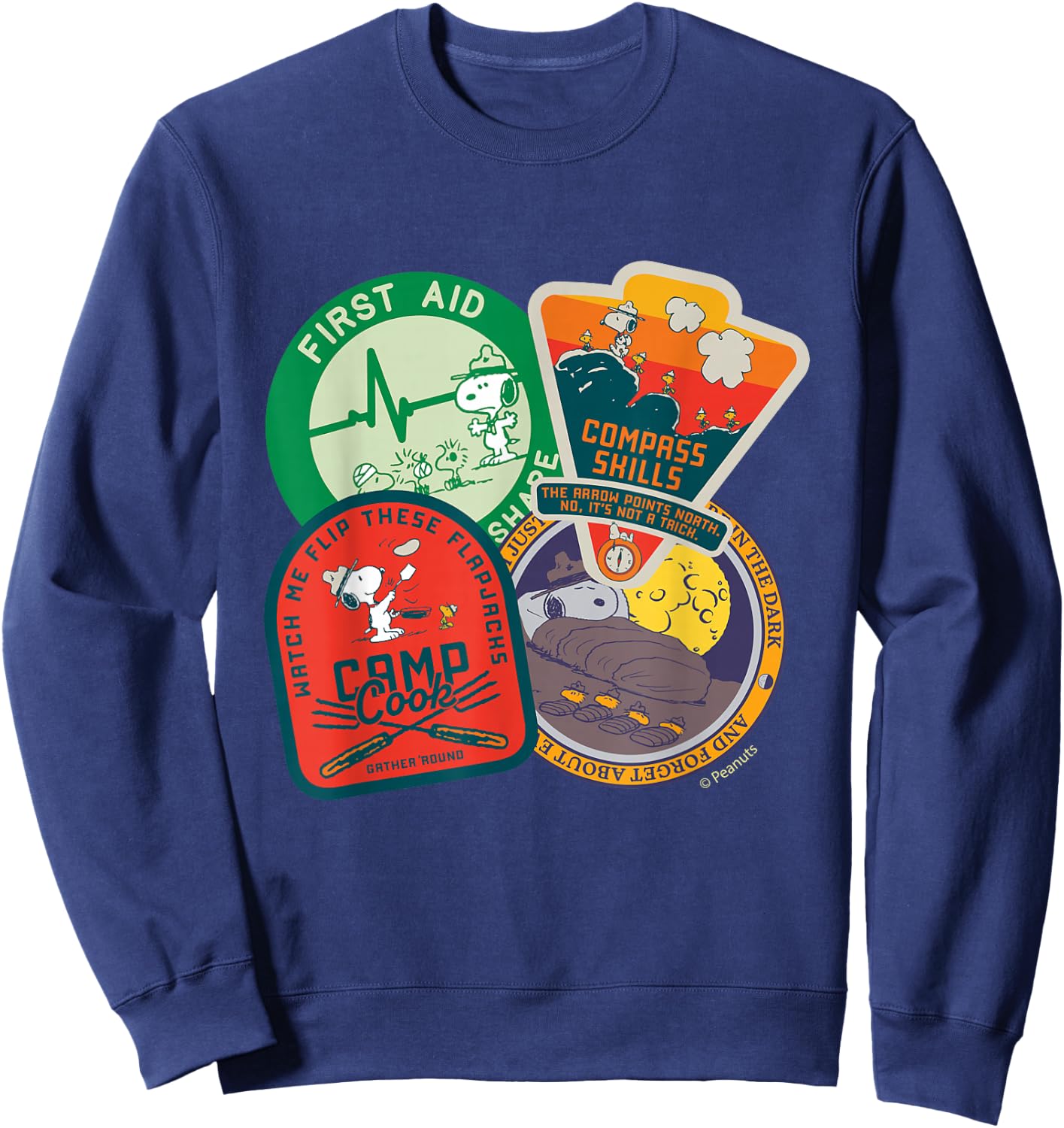 Peanuts - Snoopy Woodstock Beagle Scouts Badges Sweatshirt - Sweatshirt | Navy