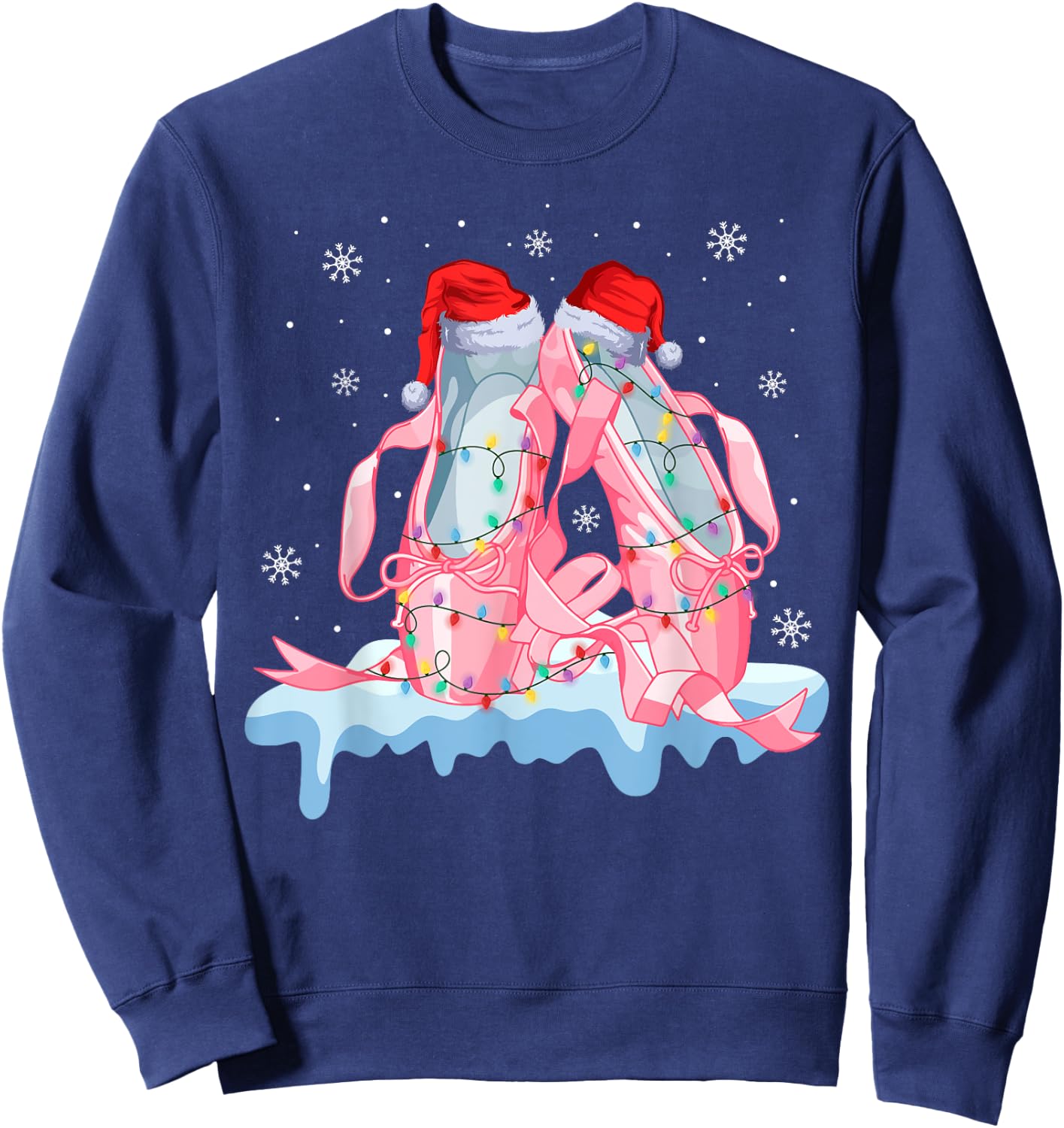 Pink Ballet Shoes Christmas Lights Ballerina Pajamas Ugly Sweatshirt - Sweatshirt | Navy