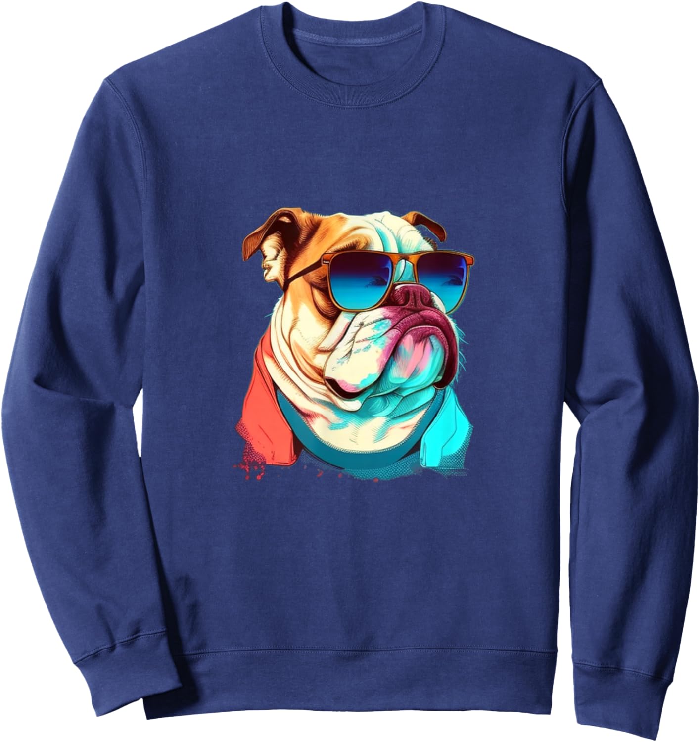Funny English Bulldog with Sunglasses Sweatshirt - Sweatshirt | Navy