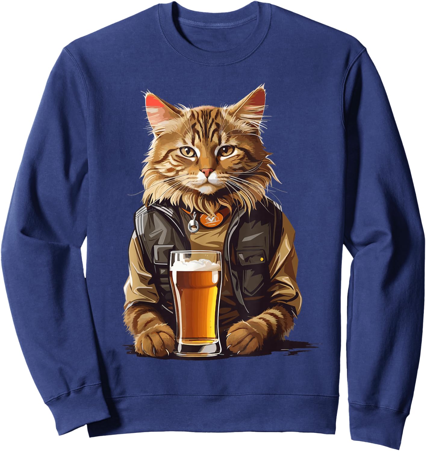 Cat Drinking Beer, Funny Beer Lovers Cat Sweatshirt - Sweatshirt | Navy