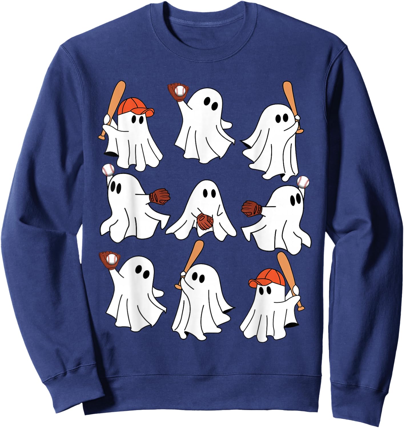 Boo Ghost Halloween Baseball Happy Halloween Baseball Lover Sweatshirt - Sweatshirt | Navy