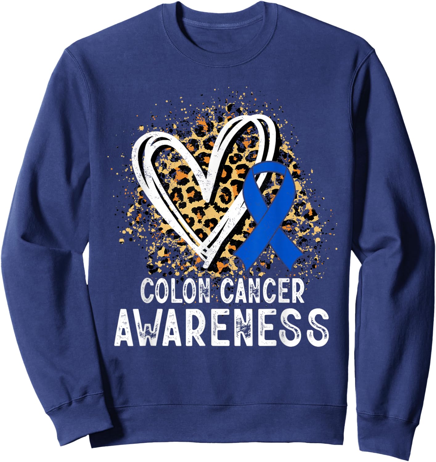 Colon Cancer Awareness Leopard Heart Sweatshirt - Sweatshirt | Navy