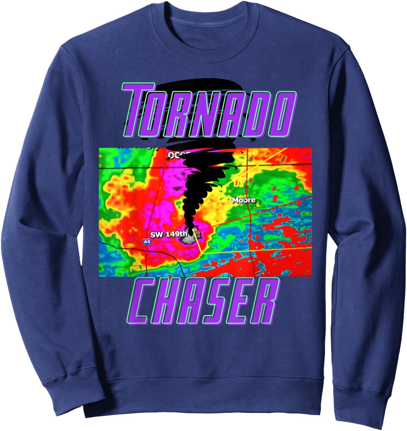 Tornado Hunter Storm Chaser Chasing Tornados F-5 Map Sweatshirt - Sweatshirt | Navy