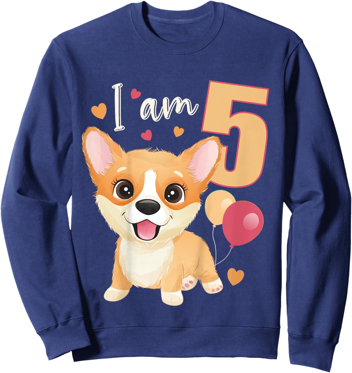 5 Years old 5 birthday outfit Boy girl Corgi Dog Sweatshirt - Sweatshirt | Navy