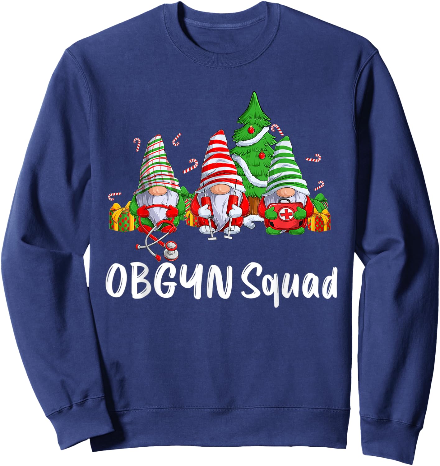OBGYN Squad Gnomes Funny OBGYN Nurse Christmas Pajama Xmas Sweatshirt - Sweatshirt | Navy