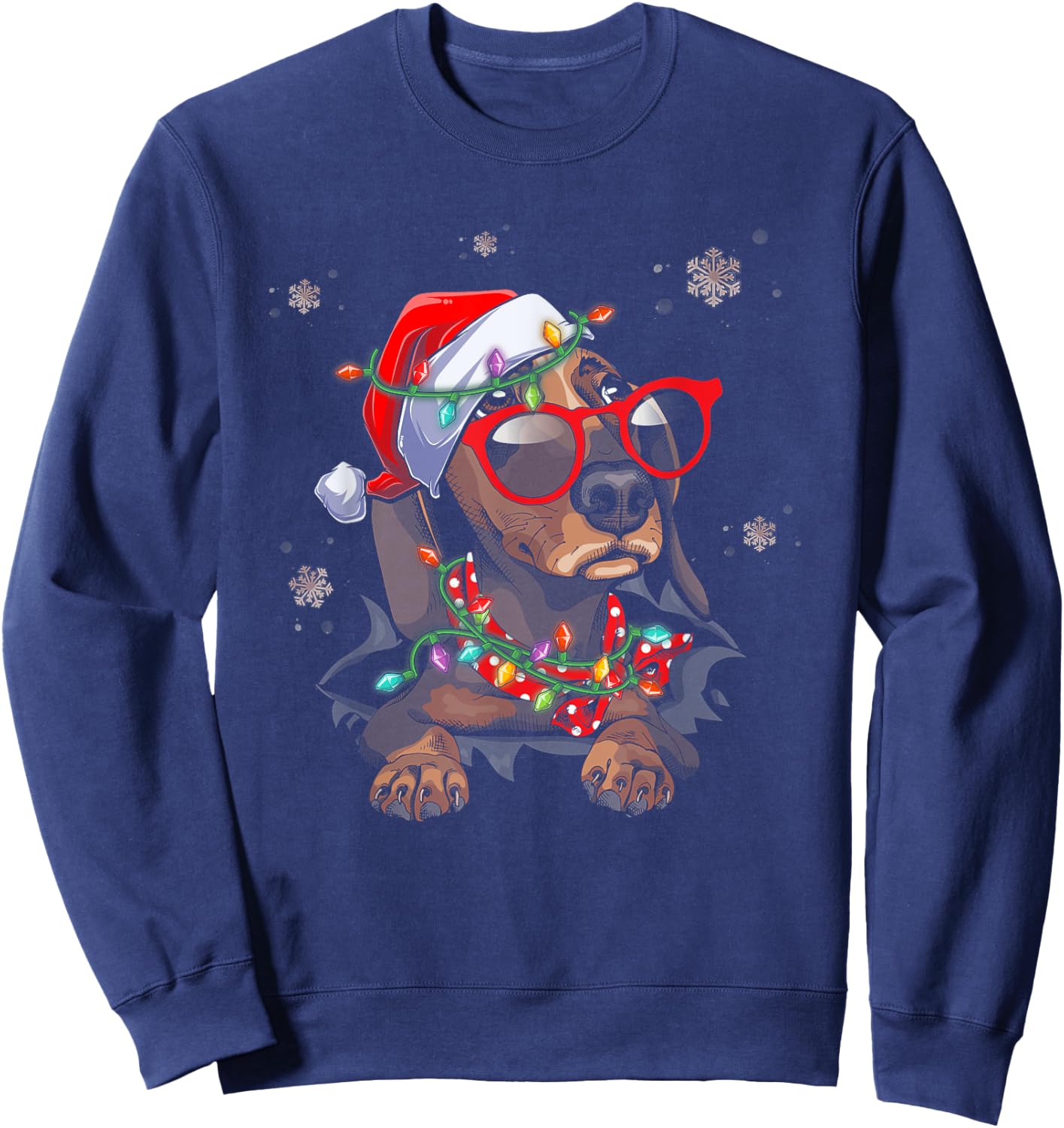 Santa Hat Dachshund Christmas Xmas Wiener Weiner Dog Women Sweatshirt - Sweatshirt | Navy