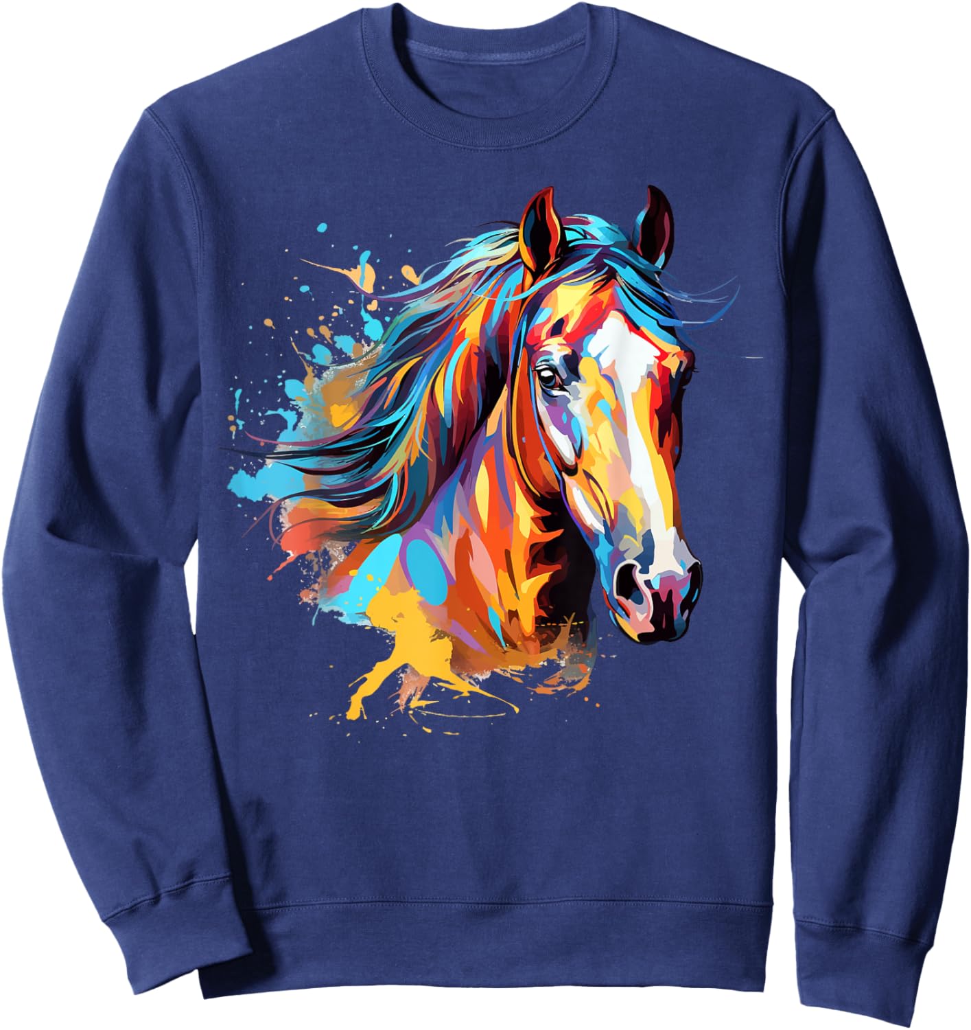 Colorful Splash Art Thoroughbred Horse Lover Sweatshirt - Sweatshirt | Navy