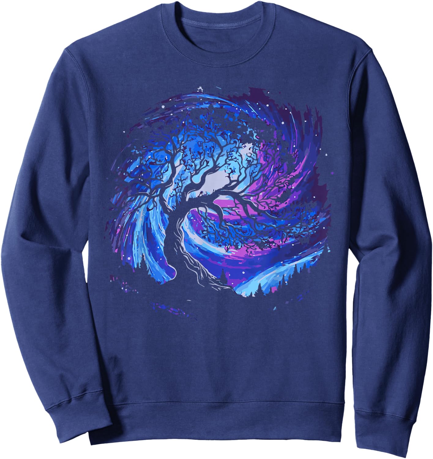 Space Tree Cosmic Starry Night Sky and Milky Way Gorgeous Sweatshirt - Sweatshirt | Navy