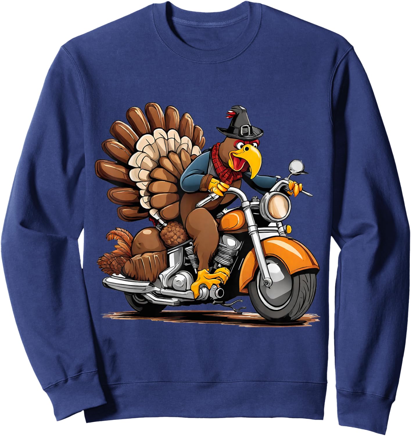 Funny Thanksgiving turkey on a motorcycle Sweatshirt - Sweatshirt | Navy