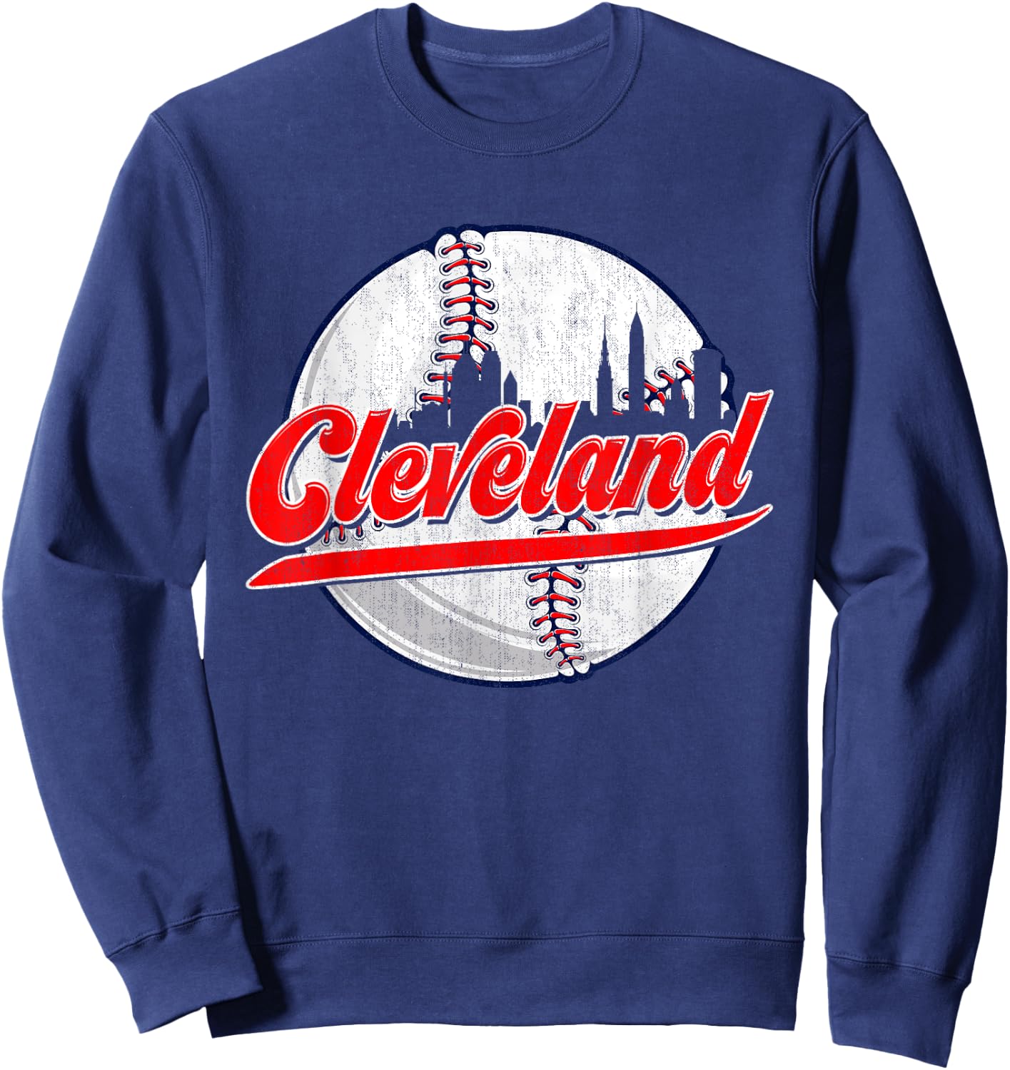 Vintage Cleveland Cityscape For Baseball Lover and Player Sweatshirt - Sweatshirt | Navy