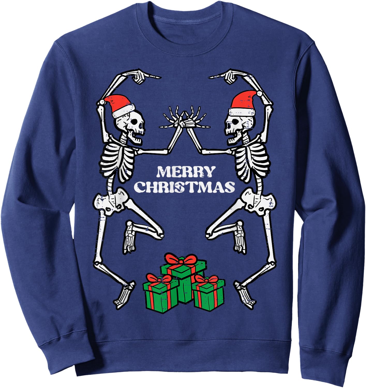 Merry Christmas Dancing Skeletons Funny Xmas Men Women Kids Sweatshirt - Sweatshirt | Navy