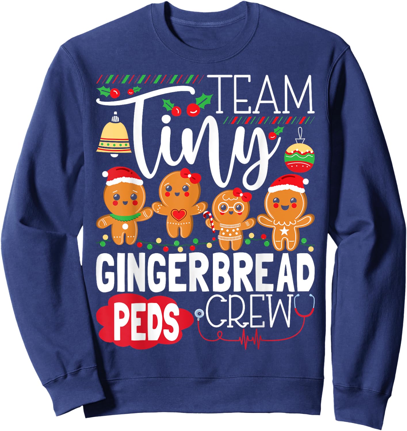 Team Tiny Gingerbread Peds Crew Christmas Pediatric Nurse Sweatshirt - Sweatshirt | Navy