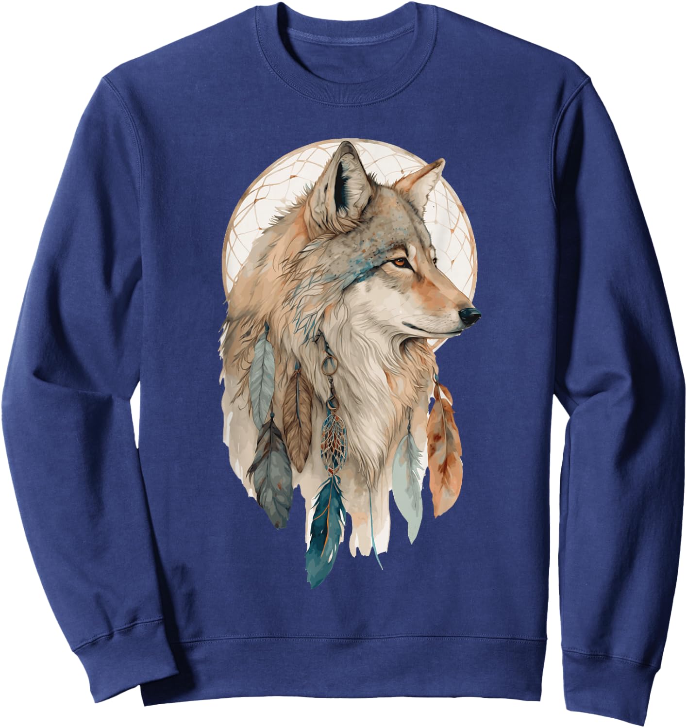 Wolf Tribal Watercolor Wolf Dream Catcher Sweatshirt - Sweatshirt | Navy