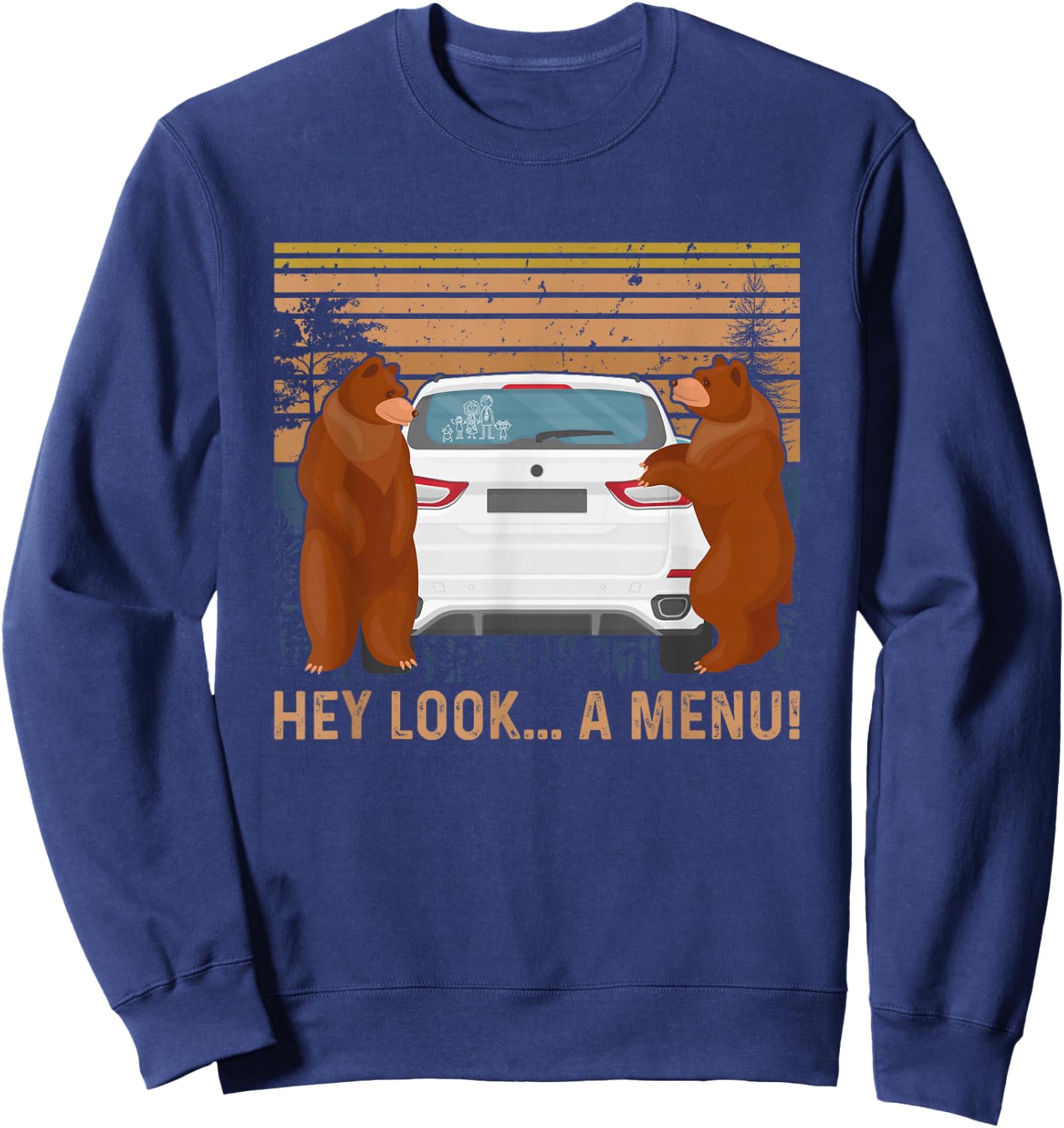 Hey Look A Menu Funny Camping Camper Vintage Bear Sweatshirt - Sweatshirt | Navy