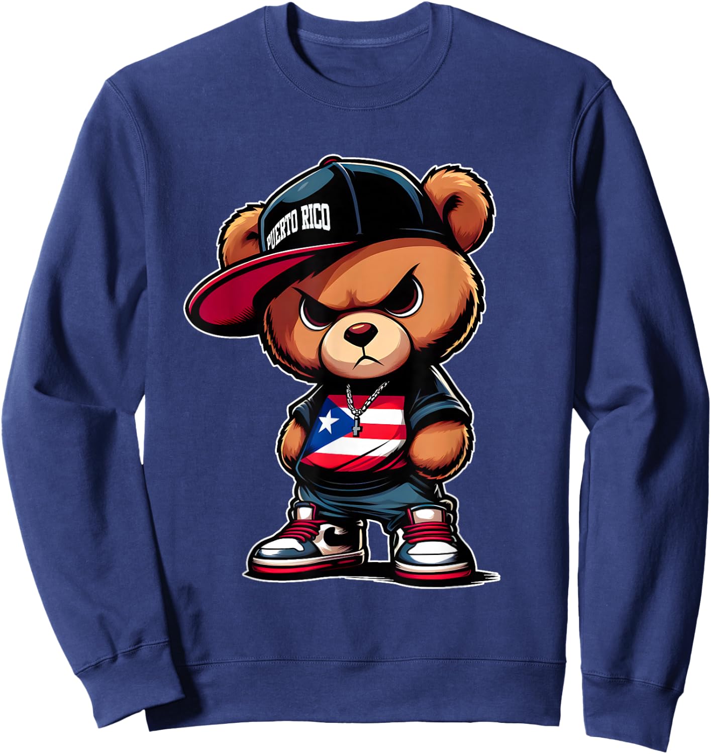 Cute Teddy Bear Puerto Rico Flag Shirt Boricua Puerto Rican Sweatshirt - Sweatshirt | Navy