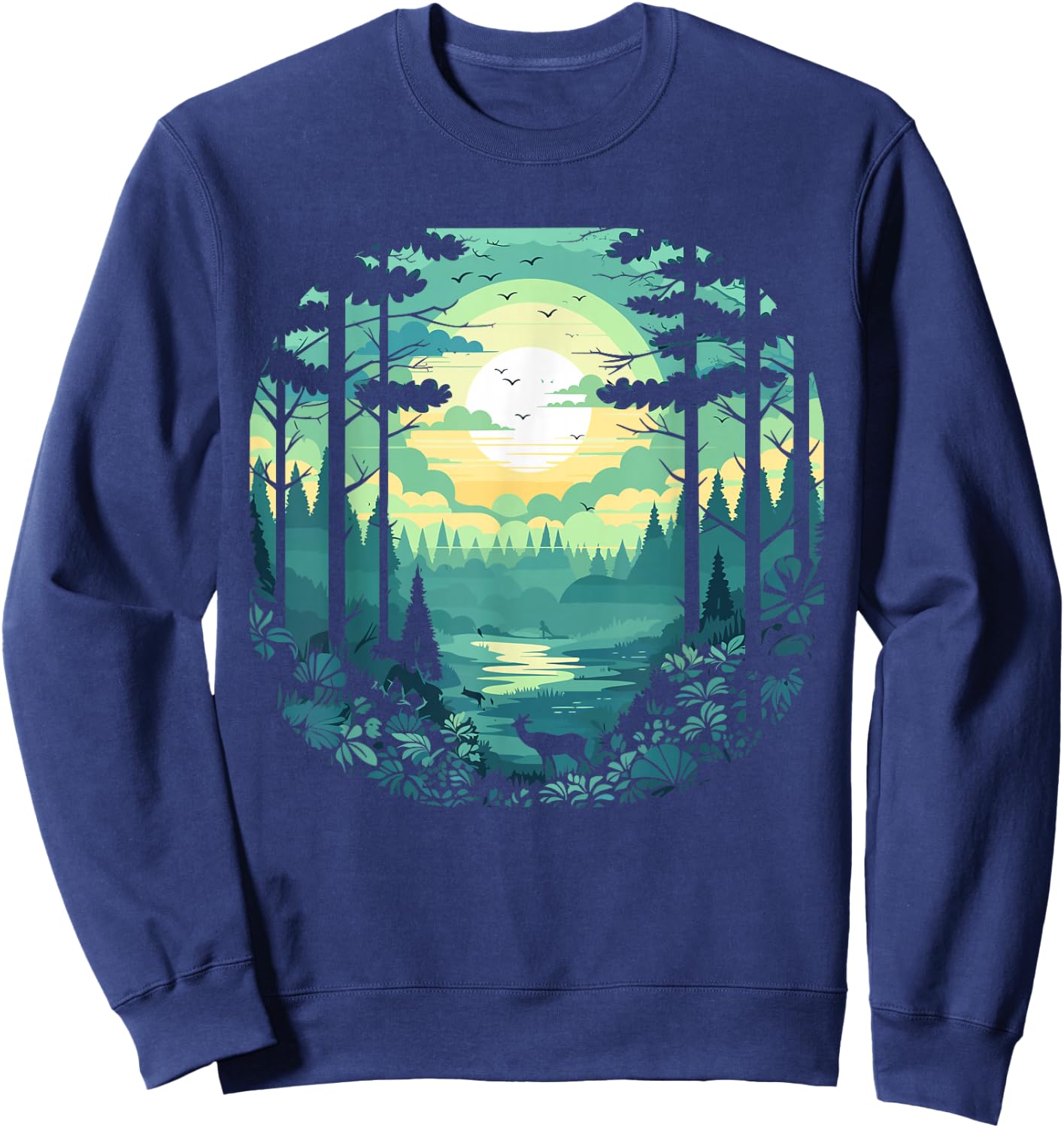 Sunset Forest And Nature Pine Tree Teal Sweatshirt - Sweatshirt | Navy