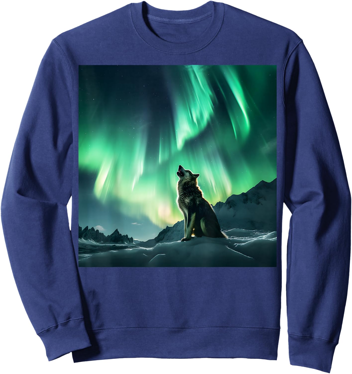 Alaska Aurora Borealis Howling Wolf Aesthetic Photo Souvenir Sweatshirt - Sweatshirt | Navy