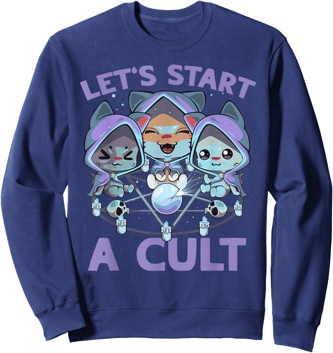 Pastel Goth Kawaii Occult Cats Summon Let's Start A Cult Cat Sweatshirt - Sweatshirt | Navy