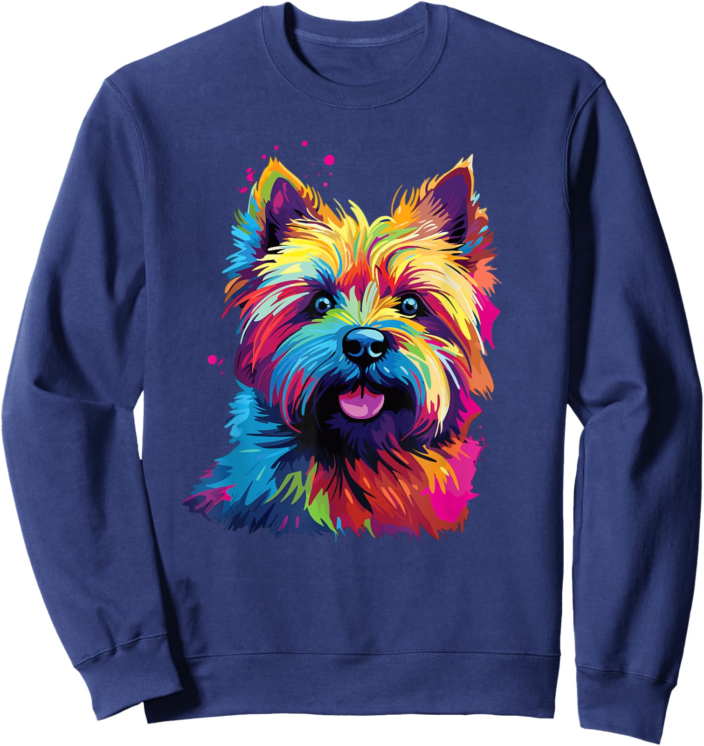 Retro Cairn Terrier Dog -Adults Multicolor Short Sleeve Small Sweatshirt - Sweatshirt | Navy
